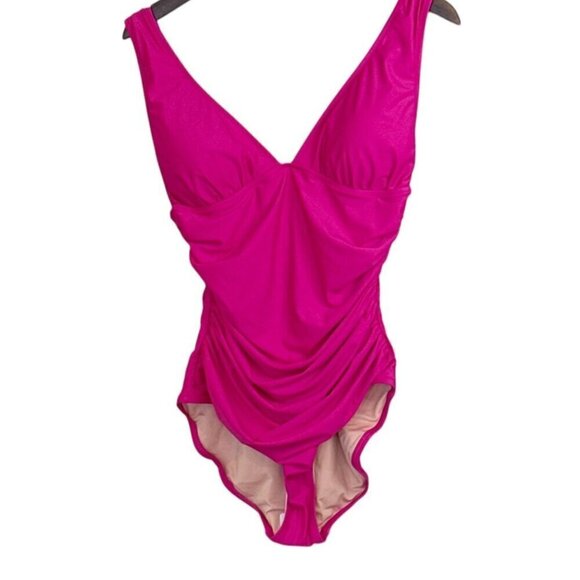 J.Crew Women’s Ruched V Neck One Piece Swimsuit  Radiant Fuchsia BC116 Size 4 - Picture 3 of 7